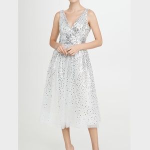 Marchessa Notte Sleeveless V-Neck Degrade White & Silver Sequin Gown